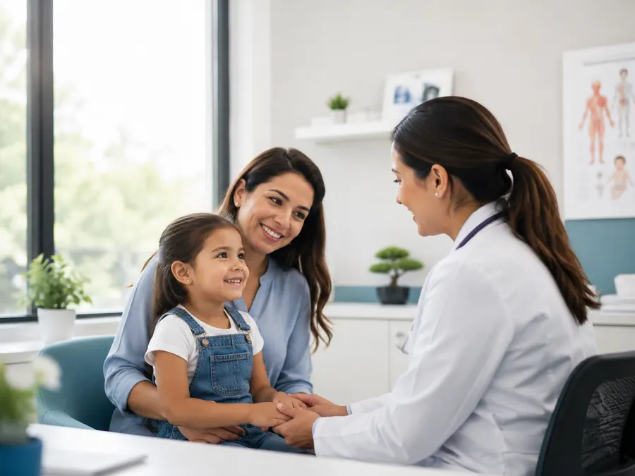 Una madre y su hija en la consulta con una pediatra